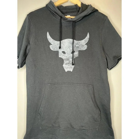 Under Armour Project Rock Terry Bull Short Sleeve Hoodie Pullover Mens Medium - Picture 2 of 6